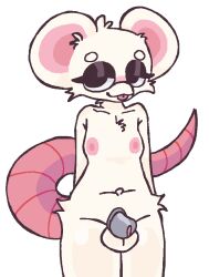 anthro balls breasts caged eyelashes eyeliner eyeshadow genitals gynomorph intersex looking_at_viewer mai_(mewzbloom) makeup mammal mewzbloom mouse murid murine rodent solo standing tongue tongue_out trans_(lore)