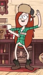 1girls accurate_art_style animated boots bottomless casual_nudity clothing dancing disney edit female female_only flannel footwear gravity_falls hat headwear light_skin pussy red_hair smooth_skin solo tagme ushanka wendy_corduroy