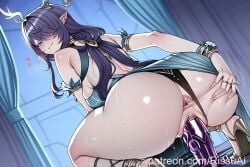 1girls ai_generated anus bending_over big_ass big_breasts blush bubble_ass bubble_butt dildo dildo_in_pussy dildo_riding enjoying female female_only general genshin_impact hand_on_ass happy hi_res high_quality high_resolution highres horny horny_female hoyoverse huge_ass huge_breasts indoors lauma_(genshin_impact) long_hair looking_at_viewer looking_back looking_pleasured meta mihoyo patreon patreon_username pussy pussy_juice rissuai room sexy sexy_female sexy_pose smiling smiling_at_viewer squatting stretching_pussy