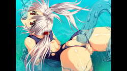 all_the_way_through anal anal_sex censored female game_cg goo grey_hair oral partially_submerged pussy red_eyes slime slime_monster swimsuit tentacle torn_clothes water water_tentacle waterbending wet zanjibaru