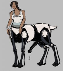 animal_genitalia animal_penis balls big_penis blush chell clothing deer deer_taur drkside equine_genitalia equine_penis flared_penis genitals grey_background gynomorph gynomorph_taur hair hi_res humanoid_taur intersex intersex_taur machine mammal mammal_taur penis ponytail portal_(series) robot robot_taur shirt simple_background solo standing tank_top taur topwear valve white_body