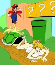 1boy 1girls 1up ass big_ass big_breasts big_butt big_thighs blonde_hair boots breasts brown_hair bubble_ass bubble_butt cleavage clothed clothing crown curvy female front_and_back full_color gameplay_mechanics gloves green_boots green_eyes green_shell green_shorts grey_sky hair_over_one_eye hat humanized koopa_girl koopa_troopa koopette large_breasts light-skinned_female light_skin long_hair looking_back male mario mario_(series) midriff model_release mustache new_super_mario_bros._u_deluxe nintendo nipples nisego nosebleed nude open_mouth sfm shell shoes shorts smaller_male solo source_filmmaker super_crown super_mario_bros. super_mario_bros._(nes) super_mario_world sweat tank_top tears teeth thick thick_ass thick_butt thick_hips thick_thighs thighs white_tank_top wide_hips yellow_hair