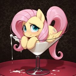 ai ai_art ai_generated cocktail_glass cum cum_cocktail cum_drip cum_in_container cutiemark feral fluttershy_(mlp) glass glass_container glass_cup in_container in_glass looking_at_viewer micro my_little_pony my_little_pony_friendship_is_magic pegasus pink_hair pink_mane pink_tail pony shy simple_background slopmare wings yellow_coat yellow_fur