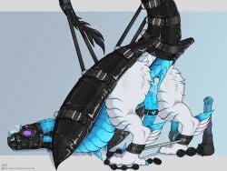 absurd_res anal_beads anus arti-ramon bandage belly belly_plates belt binder_(restraint) blizzard_(azmerond) blue_belly blue_horn blue_markings blue_penis bodily_fluids bondage bound clothing collar cuff_(restraint) cum cum_in_ass cum_inside digital_media_(artwork) dildo dragon egg_vibrator erection european_mythology eye_mask facial_horn feral feral_bondage fluffy genital_fluids genitals head_bondage headgear headwear hi_res highlights_(coloring) horn hypnosis hypnotic_eyes hypnotic_visor ice icicle latex latex_bondage latex_clothing latex_headwear latex_legwear latex_tail_stocking latex_thigh_highs leg_bondage legwear letterbox male markings membrane_(anatomy) membranous_wings mind_control mythological_creature mythological_scalie mythology nose_horn penile penis raised_tail restraints ribbed_horn scalie sex_toy simple_background solo spread_anus spread_legs spreading tail tail_bondage tail_tied thigh_highs vibrator vibrator_on_penis vibroegg western_dragon white_body wings wyvern