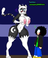 1boy 1boy1girl 1girls big_ass big_breasts big_butt big_nipples black_body black_fur black_hair blue_eye breast breast_grab breasts breasts_out female furry furry_breasts furry_female furry_only green_eyes heterochromia jespley jespleyelemofeliz kirry male original_characters red_eye smaller_male straight white_fur white_hair