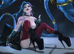 1girls arcane arcane_jinx big_breasts blue_hair female female_only high_heel_boots high_heels hoop_earrings hoop_earrings_oversized jinx_(league_of_legends) league_of_legends platform_heels solo solo_female tagme tattiart