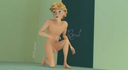 1boy adrien_agreste artsgrowl blonde_hair edit green_eyes growl_arts male male_only miraculous_ladybug nipples nude penis solo tagme