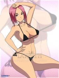 bikini brown_eyes large_breasts layerth medium_hair mizune mizune_(soul_eater) pink_hair soul_eater thick_thighs voluptuous watermark