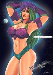 1girls abs breasts cleavage clothed deity female female_only goddess green_eyes green_hair international_space_station long_hair muscular muscular_female mythology purple_hair roman_mythology smite sparkietheartist terra terra_(smite) two_tone_hair