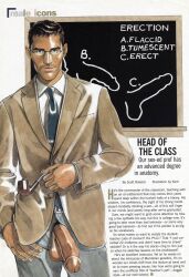 balls_out bara circumcised dilf gay glasses kentartwork male male_focus male_only suit_and_tie unzipped