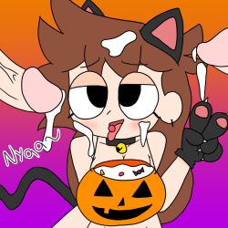 bag bag_of_cum brown_hair bukkake candy candy_in_mouth cat_ears cat_tail cum cum_drip cum_in_hair cum_on_face dealkdoodles filled_bag halloween leash nude penis pumpkin_bag shannon_gurr shgurr tagme youtube youtuber