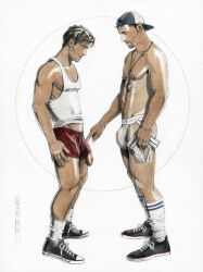 2boys coach gay jockstrap kentartwork male male/male male_focus male_only underwear white_underwear yaoi