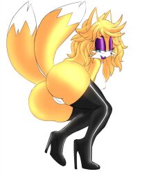 2016 anthro ass bedroom_eyes big_butt bimbo_anthro black_clothing black_high_heels black_legwear black_thigh_highs blonde_hair blue_eyes breasts butt_focus canid canine cheek_tuft clothing dipstick_tail eyeshadow facial_tuft female footwear fox fur genitals hair hi_res high_heels latex_thigh_highs legwear lipstick looking_at_viewer makeup mammal markings medium_breasts mtf_crossgender multi_tail multicolored_body multicolored_fur narrowed_eyes presenting presenting_hindquarters presenting_pussy purple_eyeshadow purple_lipstick pussy ravrous rear_view rule_63 seductive sega simple_background solo sonic_(series) sonic_the_hedgehog_(series) tail_markings tails tailsko thigh_highs tuft two_tone_body two_tone_fur white_background white_body white_fur yellow_body yellow_fur