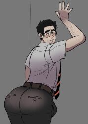 1boy ass big_ass big_butt black_hair blueglittercum blush blush_lines butt dead_by_daylight dwight_fairfield fat_ass fat_butt fully_clothed glasses huge_ass huge_butt looking_back male male_only solo sweat thick_ass thick_butt