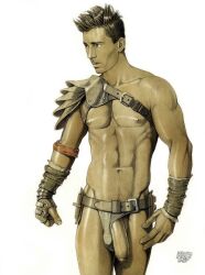 abs armor kentartwork male male_focus male_only muscles pauldrons uncut wristwear