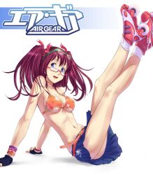 1girls air_gear ankle_socks anklehighs glasses noyamano_ringo pink_hair socks solo white_socks