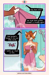 breasts bubble building comic dialogue digital_media_(artwork) door english_text female foxinuhhbox fur furry garage hi_res house olive_(foxinuhhbox) page_2 science shower silhouette sound_effects speech_bubble steam text towel