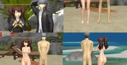 3d 3d_(artwork) ass barefoot beach brown_hair cleavage clothing comic covering covering_breasts covering_crotch embarrassed embarrassed_nude_female embarrassed_nude_male enf enm female gray_hair human kujikawa_rise long_hair male mmd naked naked_female naked_male navel nude nude_beach nude_female nude_male pale_skin persona persona_4 persona_4_the_golden public retropunch school_uniform short_hair streaking toned_male twintails undressing uniform vodkammd vodkthulhu-3d yu_nurukami