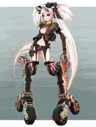 bottomless calne_ca cyborg deino_(artist) heterochromia maeda_koutarou nipples_visible_through_clothing pussy wheels white_hair