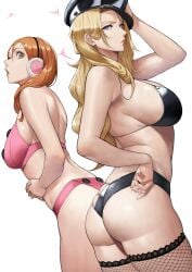 bleach blonde_hair blue_eyes brown_eyes brown_hair heavenly_ass inoue_orihime lingerie matsumoto_rangiku yoshi55level