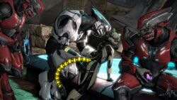 1girls 3boys 3d bodysuit female_spartan_(halo) grabbing halo_(series) hand_on_ass helmet imminent_rape imminent_sex masturbation penis sangheili spartan_(halo) tagme tail wildcat144