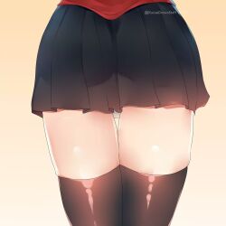 1girls absolute_territory ass black_legwear black_skirt black_thighhighs clothing fate/stay_night fate_(series) female female_only hidden_face kuroe_prime legwear red_sweater see-through skirt sweater thigh_squish thighhighs tohsaka_rin