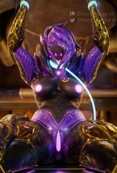 1girls alien alien_girl anus armor auramargaret bondage bondage breasts collar helmet pussy saryn_(warframe) tagme warframe