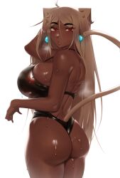 1girls ass big_ass big_breasts breasts brown-haired_catgirl_(kevbot) dark-skinned_female dark_skin female female_only kevbot large_breasts looking_at_viewer looking_back solo