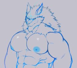 anthro bara_tiddies bara_tits big_chest big_pecs blue_eyes fur furry gigantic_chest huge_chest huge_pecs hunnipanda large_pectorals looking_at_viewer man_boobs manboobs massive_chest massive_pecs moobs muscles muscular muscular_male nipples wolf