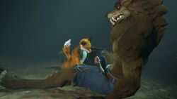 16:9 3d_(artwork) 3d_background anthro ass canid canine canis clothed clothing digital_media_(artwork) dire_(fortnite) duo epic_games erection fennix_(fortnite) fortnite fox fur genitals hi_res male male/male mammal nude open_mouth orange_body orange_fur orangeflyingfox penis simple_background size_difference video_games were werecanid werecanine werewolf white_body white_fur widescreen wolf