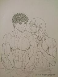 2boys artist_name berserk dated gay griffith guts_(berserk) male male_only muscular_male nude_male pectorals water yaoi yu_prophet