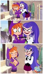 2girls accurate_art_style barbara_gordon batgirl big_breasts breast_expansion breasts breasts_out cartoon_network comic dc dc_comics dc_super_hero_girls female female_only friends happy magic magic_wand maxcat(artist) multiple_girls nipples orange_hair purple_hair ripped_clothing sad screencap screenshot_edit small_breasts teenage_girl teenager zee_zatara