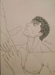 2boys after_fellatio after_oral berserk cum cum_on_face cum_on_penis cumshot gay griffith guts_(berserk) looking_at_partner male male_only penis translated yaoi yu_prophet