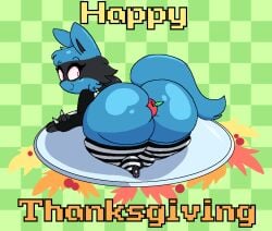 apple big_ass bubble_butt food food_insertion food_penetration food_play furry heyfawndue holidays huge_ass lucario pokemon pokemon_(species) tagme thanksgiving