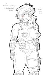 1girls areolae blush breasts bumpy_areola erect_nipples female female_only hidemaru_kyu huge_nipples large_areolae large_breasts monochrome muscular muscular_female nipples nude original original_character paintchat partially_clothed raider_(fallout) smile vagina