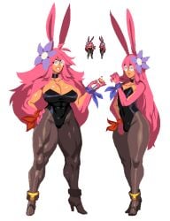 1boy 1girls 2d abs big_ass big_ass_(male) big_breasts breasts bulge bunnysuit cleavage cloud_meadow dual_persona female femboy feminine_male full_body glasses hand_on_hip leotard long_hair male muscular_female penis_bulge pink_hair pixel_art s-purple standing thick_thighs transparent_background wide_hips