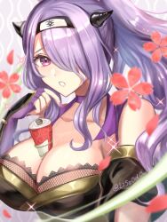 1girls alternate_costume alternate_hairstyle bangs between_breasts breasts camilla_(fire_emblem) camilla_(ninja)_(fire_emblem) choker cleavage collarbone female female_only fire_emblem fire_emblem_fates fire_emblem_heroes fishnet_top fishnets hair_over_one_eye headband highres large_breasts long_hair looking_at_viewer nail_polish ninja nintendo official_alternate_costume official_alternate_hairstyle open_mouth pink_lips ponytail purple_choker purple_eyes purple_hair purple_nails ribbon_choker scroll shuriken_hair_ornament sidelocks solo watermark youhei_choregi