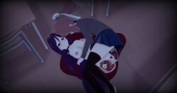 2girls amputee blood blue_skirt bow brown_hair chair classroom corpse dead desk desks dismemberment doki_doki_literature_club duo female female_only gore guro koikatsu laying_down laying_on_side monika_(doki_doki_literature_club) multiple_girls naked no_legs nude ponytail purple_eyes purple_hair school_uniform skirt snuff snuggling uniform white_bow yuri yuri_(doki_doki_literature_club)