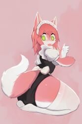 1girls anthro big_butt blush bubble_butt cat_ears feline female female_only furry green_eyes huge_ass kneeling looking_at_viewer looking_back looking_back_at_viewer maid_headdress maid_uniform pink_fur pink_hair soda_uyu solo stockings surprised_expression tagme tail thick_thighs white_stockings