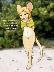 2022 absurd_res anthro crocodiler_owen dialogue digital_media_(artwork) english_text eyelashes female genitals hair hi_res looking_at_viewer mammal mouse murid murine open_mouth outside pussy rodent solo text