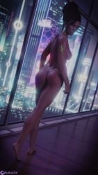 3d 3d_(artwork) ass ass_focus barefoot blender_(software) cyberpunk_2077 feet female handprint nude panam_palmer ruru3dx