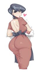 1girls apron ass backboob big_ass big_breasts black_apron black_hair blush breasts clothing female female_only hair heart hips huge_ass komi-san_wa_komyushou_desu komi_shuuko leebongchun mature mature_female mature_woman milf mother short_hair solo solo_female thighs wide_hips