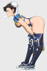 1girls alternate_costume chun-li female no_panties official_alternate_costume pelvic_curtain qipao shigenobu side_slit side_view solo solo_female street_fighter tagme