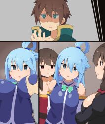 1boy 3girls absurdres aqua_(konosuba) blue_hair breast_grab brown_hair empty_eyes female femsub groping kono_subarashii_sekai_ni_shukufuku_wo! long_hair male megumin mind_arc mind_control multiple_girls rape satou_kazuma short_hair sweat yunyun_(konosuba)