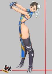 1girls alternate_costume chun-li female official_alternate_costume pelvic_curtain qipao shigenobu side_slit small_breasts solo solo_female street_fighter tagme