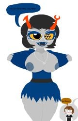 alien aranea_serket artist_self-insert artist_signature bedroom_eyes big_breasts blue_dress blue_nipples blushing cancer_(zodiac_sign) fangs flashing_breasts glasses grey_skin homestuck jacob_hornyboi_(jakey_hboi2000) jakey_hboi2000 logo_parody ms_paint_adventures necklace tagme thick_thighs yellow_sclera