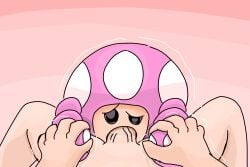 black_eyes dominant dominant_male duo female first_person_view hair hair_grab humanoid male mario_(series) nintendo open_mouth oral oral_penetration penetration pink_body pulling_hair pulling_pigtails size_difference smaller_female toadette tomythj touching_hair twintails