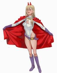 1girls blonde_hair boob_window breasts cape chainsaw_man cleavage cosplay crossover dc dc_comics demon_girl demon_horns female female_only fully_clothed light-skinned_female mossa power_(chainsaw_man) power_girl power_girl_(cosplay) shounen_jump solo solo_female superman_(series) thick_thighs