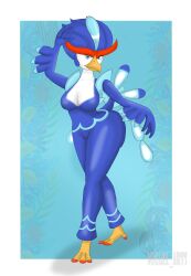 avian_humanoid big_ass big_butt blue_fur female furry gigantic_ass looking_at_viewer medium_breasts miguel-arts nipples pokémon_(species) pokemon pokemon_(species) pokemon_sv quaquaval thick_thighs