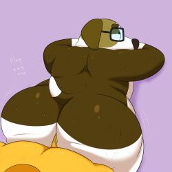 anal anal_sex anthro big_ass big_ass_(male) big_butt bluey_(series) bluey_(show) brown_fur bubble_ass bubble_butt canine chubby chubby_male colossalstars dumptruck_ass fat_ass furry glasses looking_up male/ambiguous marcus_(bluey) motion_lines orange_fur penetration penis penis_vein purple_background round_ass round_butt superchub sweat sweaty_body sweaty_butt tail white_fur